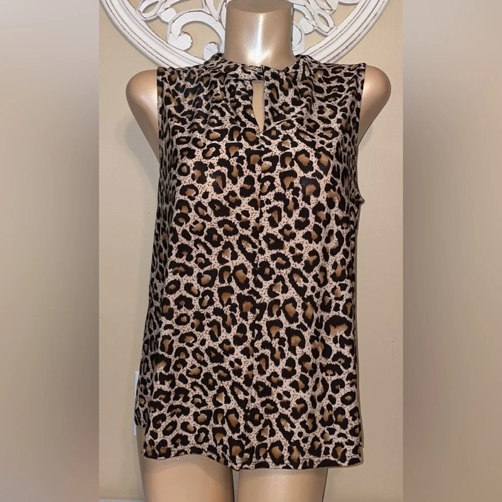 Hayden womens blouse Large 12 14 leopard cheetah sleeveless tank black tan